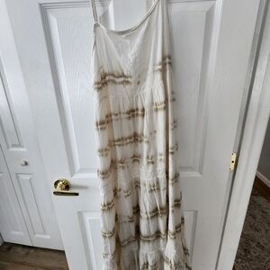 Aerie White and Brown Tie-Dye Maxi Dress